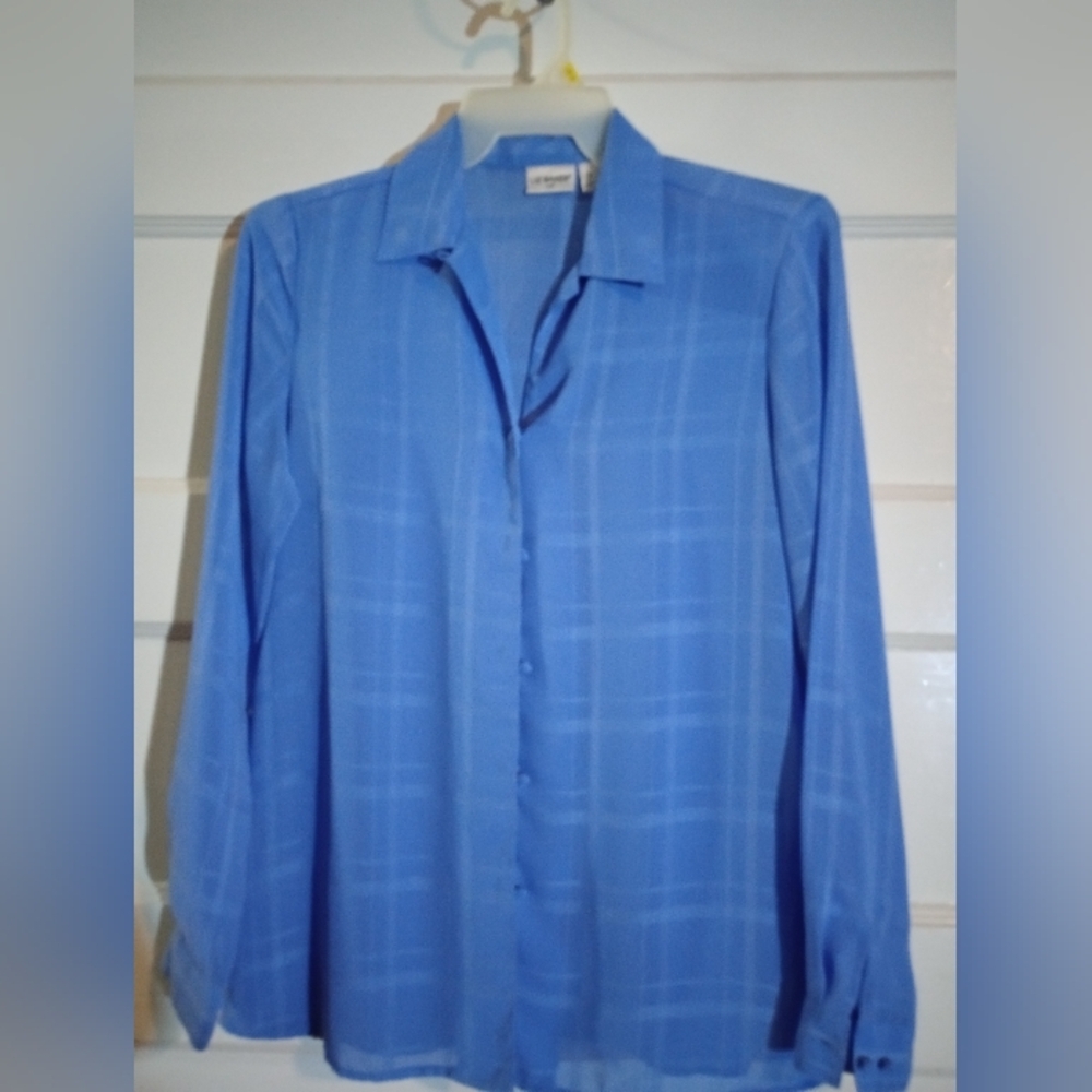News Baker 10 tall sheer women's blue blouse